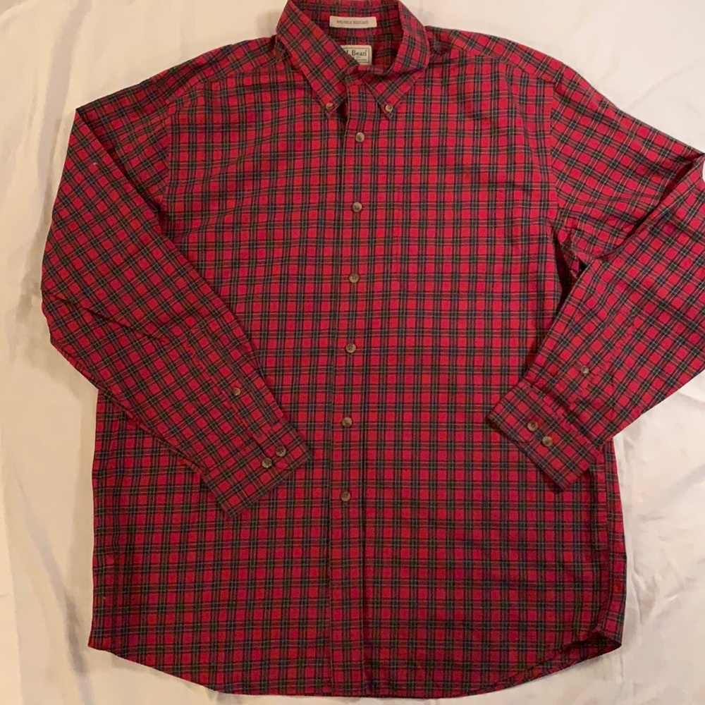 EUC Men’s L.L.Bean Red Tartan Plaid Shirt Sz Large